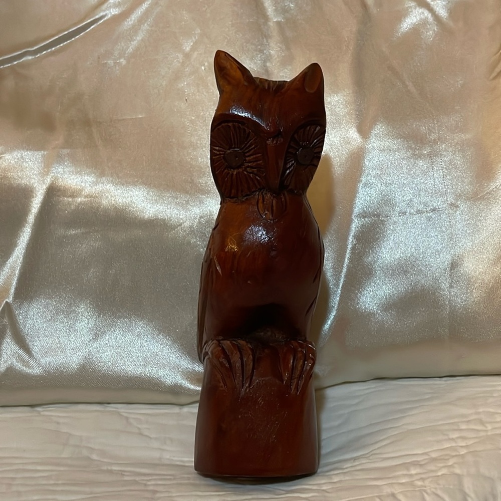 Vintage Wooden Hand Carved Owl Figurine Statue